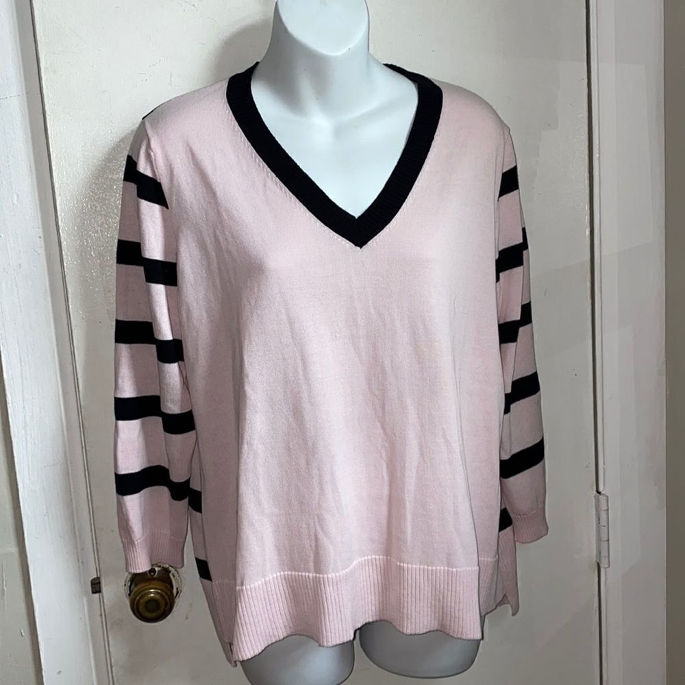 MEL&LISA Light Pink w Black Stripes Cotton Sweater